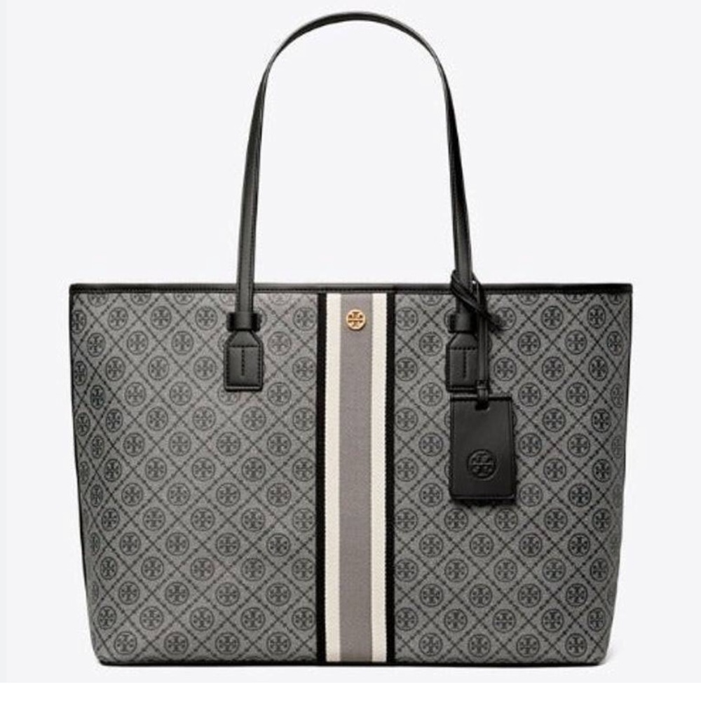 Tory Burch Black Coated Canvas T Monogram Large Tote - Picture 4 of 6